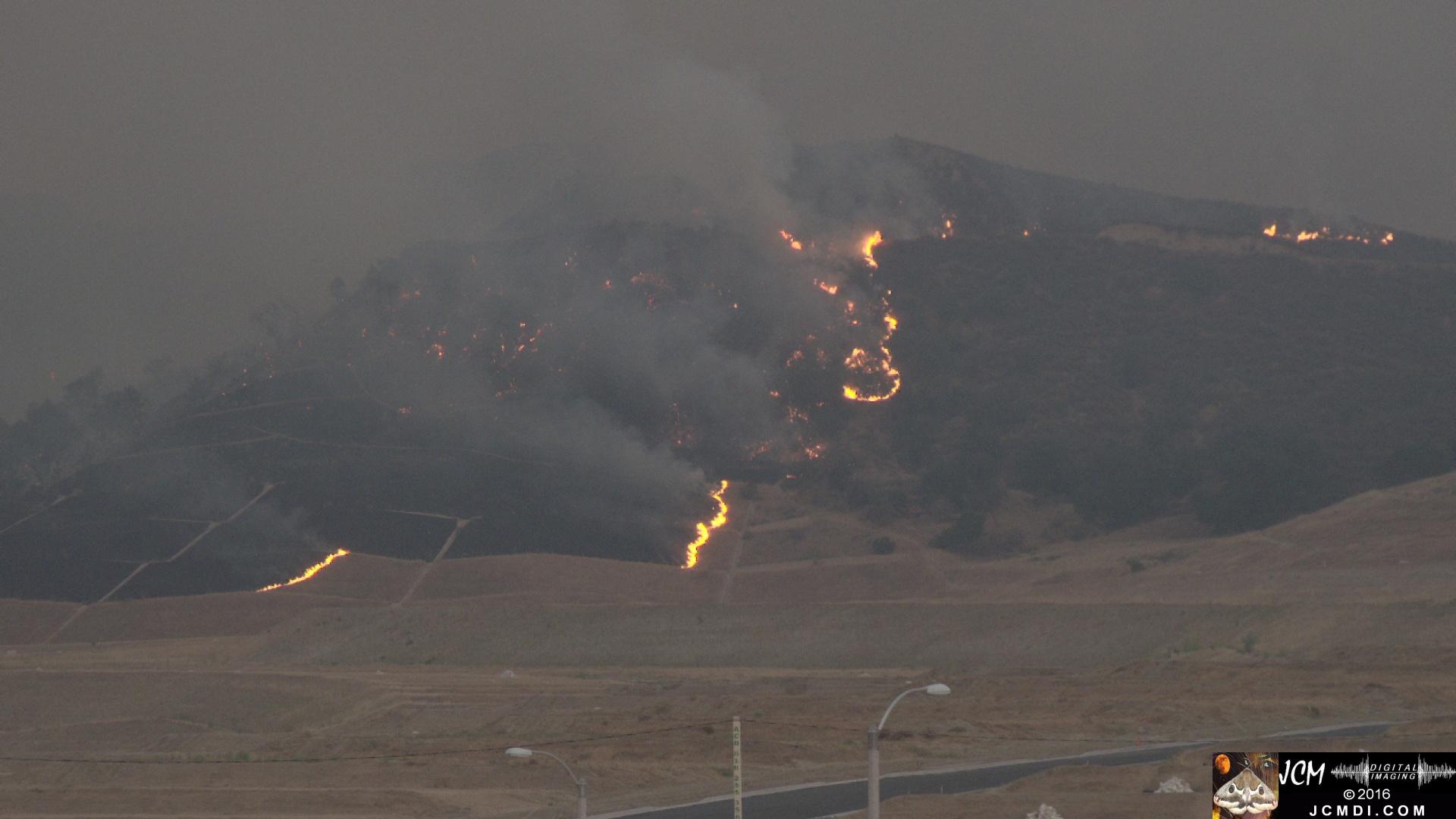 Fire line on hillside at dusk, Sand Fire, Fair Oaks 7-24-2016 JCMDI.COM